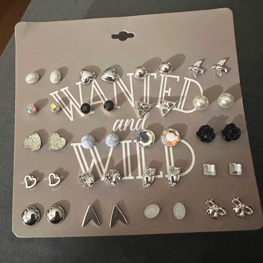 NWOT No Brand Silver and Black Earring Set, 20 pairs - Picture 2 of 3